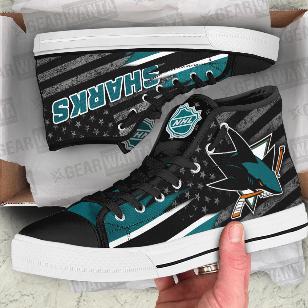 San Jose Sharks High Top Shoes Custom American Flag Sneakers-Gear Wanta