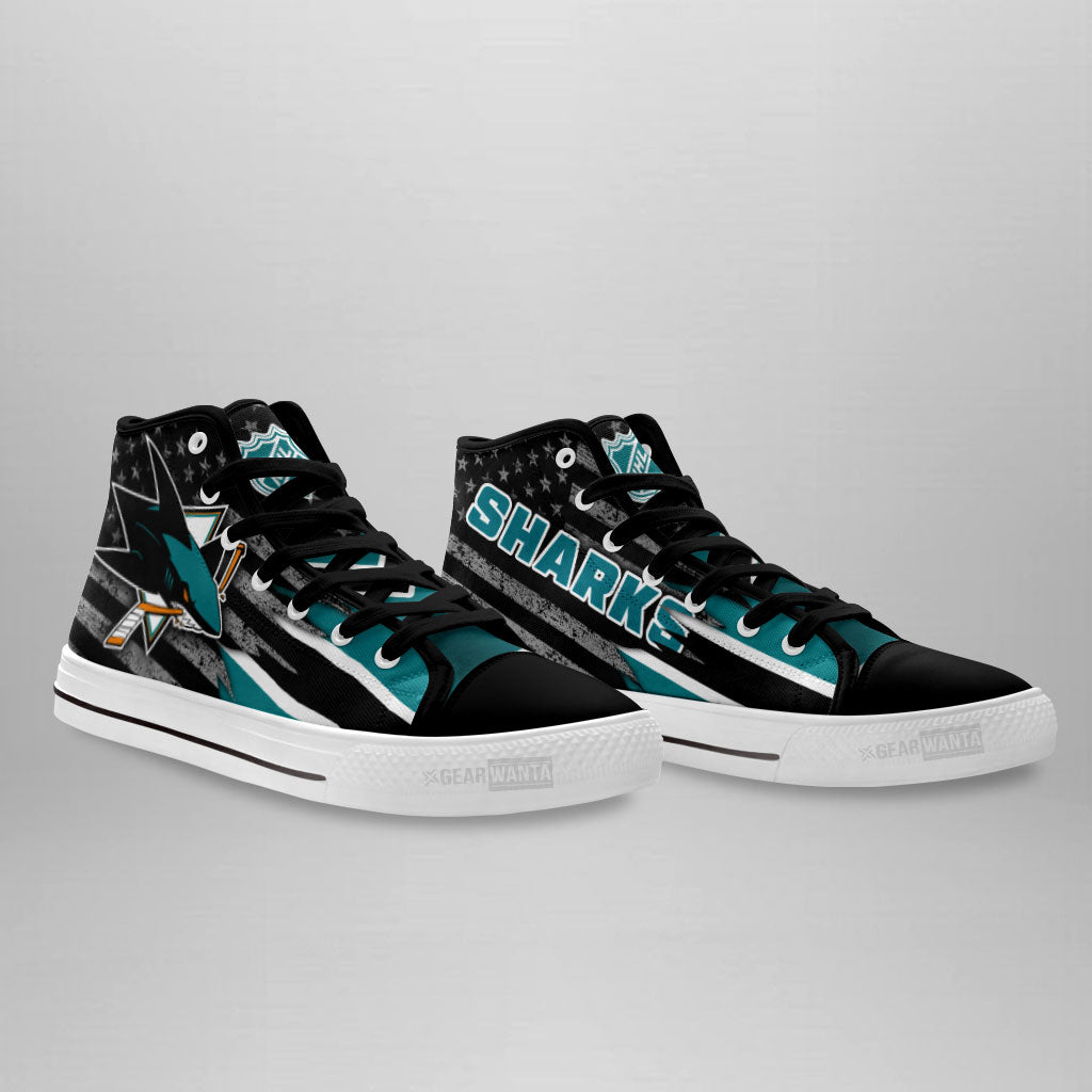 San Jose Sharks High Top Shoes Custom American Flag Sneakers-Gear Wanta