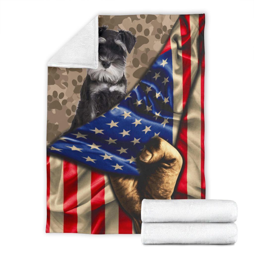 Schnauzer Fleece Blanket American Flag-Gear Wanta
