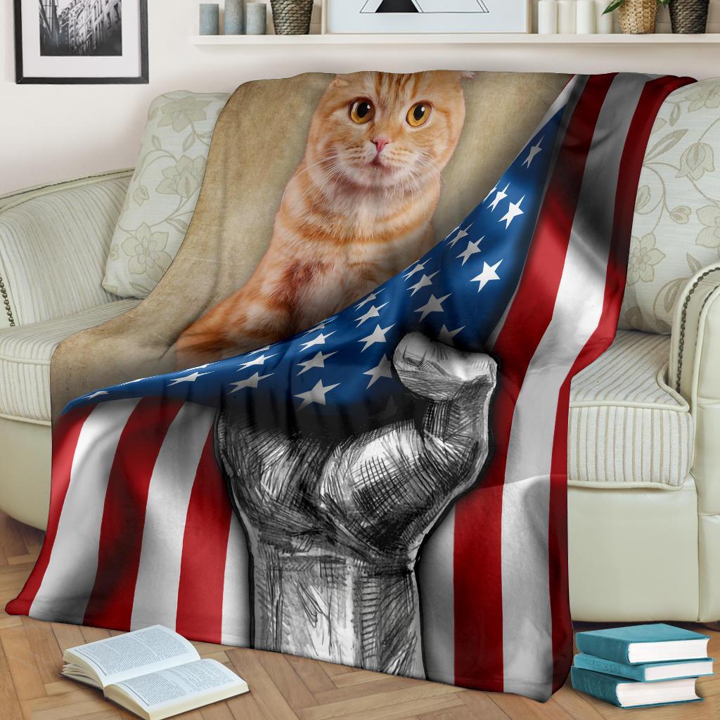 Scottish Fold Cat American Flag Fleece Blanket Funny-Gear Wanta