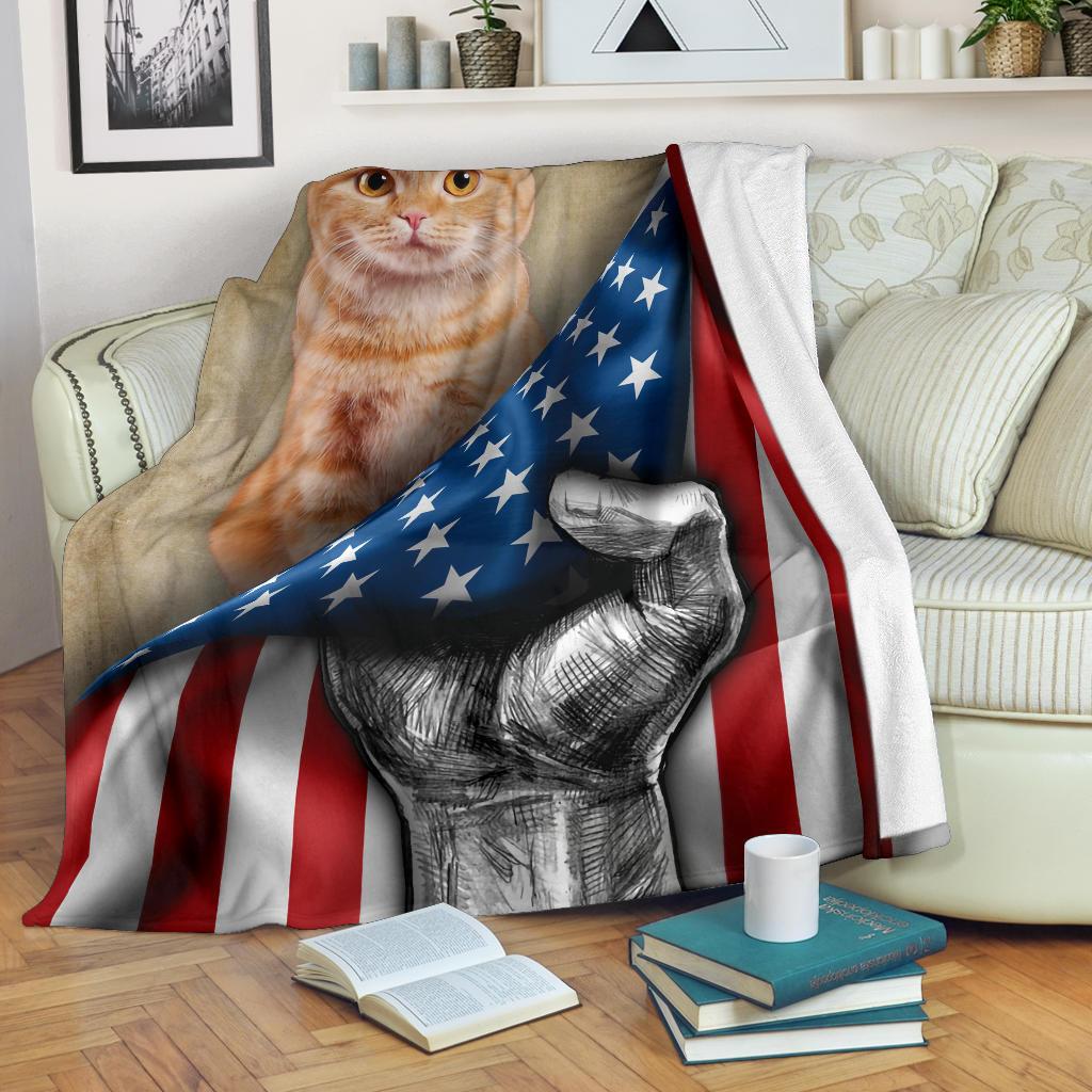 Scottish Fold Cat American Flag Fleece Blanket Funny-Gear Wanta