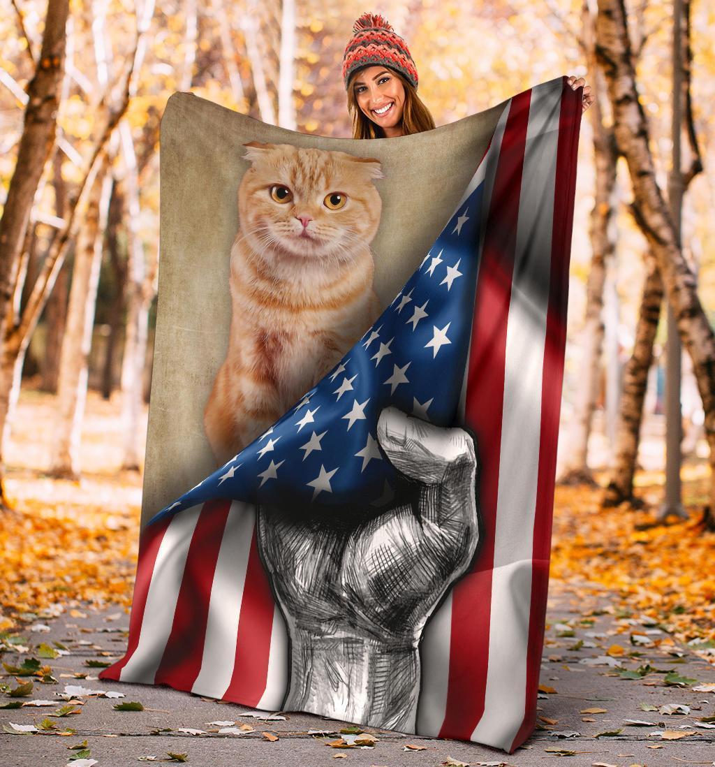 Scottish Fold Cat Fleece Blanket American Flag-Gear Wanta