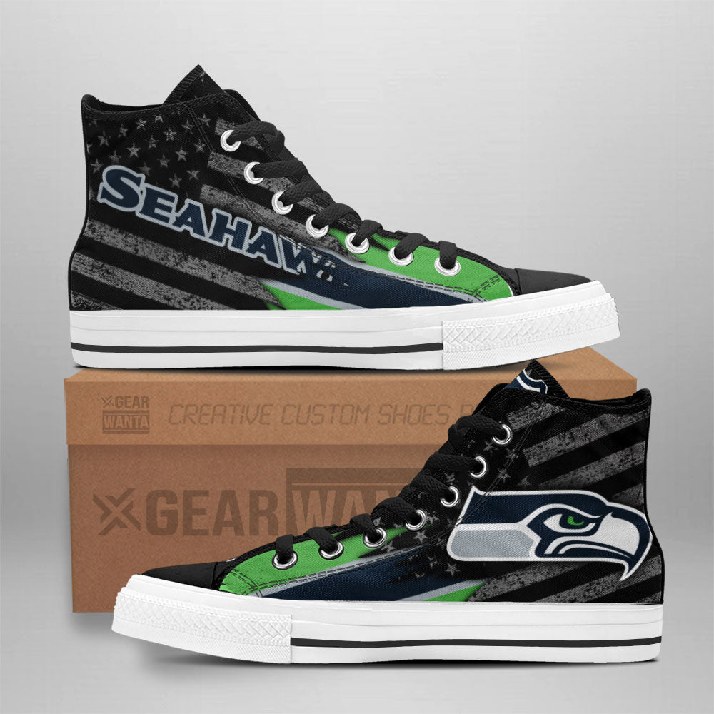 Seattle Seahawks High Top Shoes Custom American Flag Sneakers-Gear Wanta