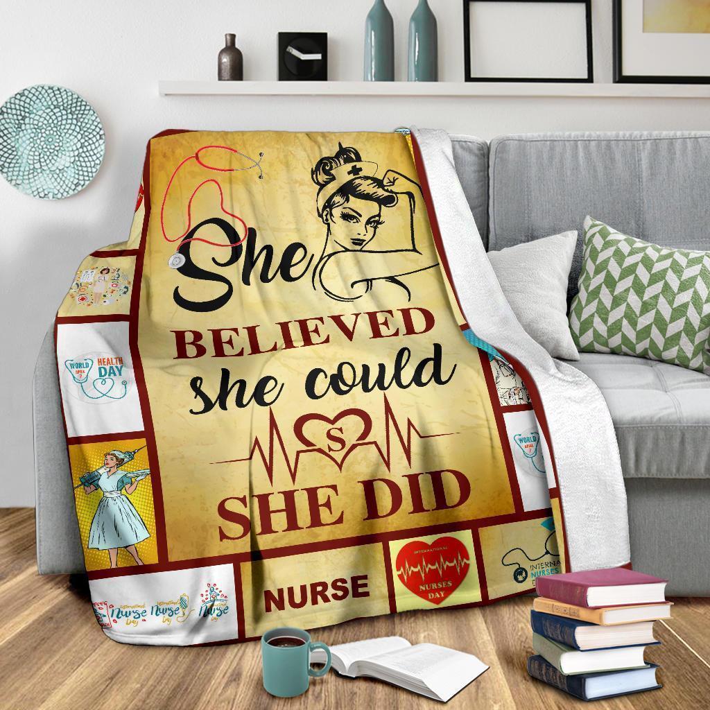 She Believed She Could She Did Nurse Fleece Blanket Gift-Gear Wanta