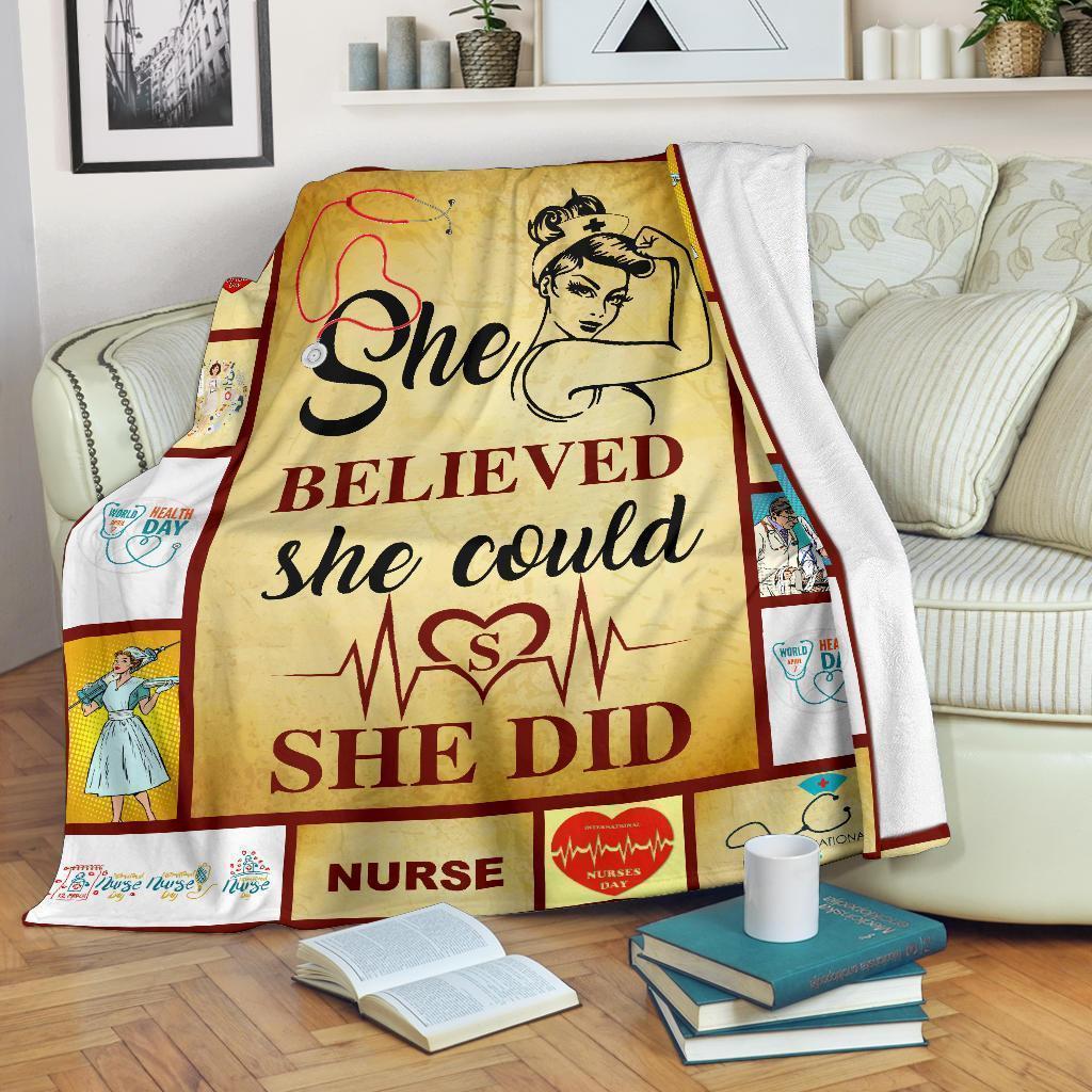 She Believed She Could She Did Nurse Fleece Blanket Gift-Gear Wanta