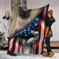 Siamese Cat Fleece Blanket American Flag-Gear Wanta