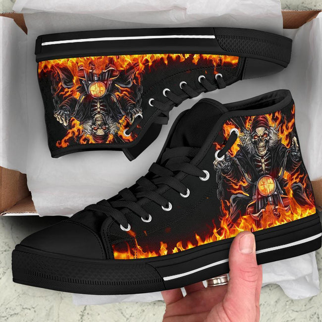 Skull Raider Sneakers Flame High Top Shoes Biker Gift-Gear Wanta