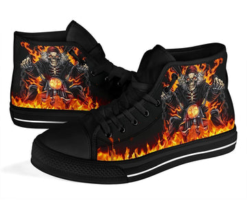 Skull Raider Sneakers Flame High Top Shoes Biker Gift-Gear Wanta