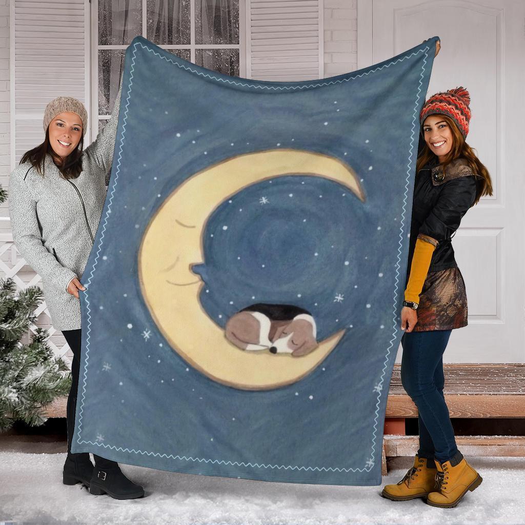 Sleeping Moonlight Beagle Dog Fleece Blanket-Gear Wanta