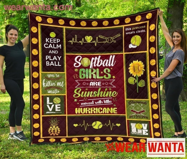 Softball Girls Are Sun Shine Mixed Hurricane Quilt Blanket-Gear Wanta