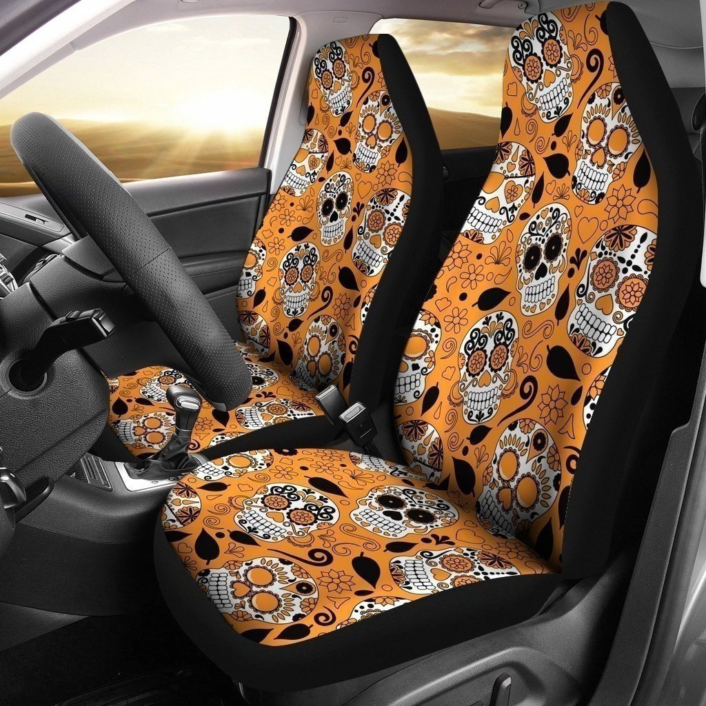 Sugar Skull Orange Car Seat Covers Gift NH08-Gear Wanta