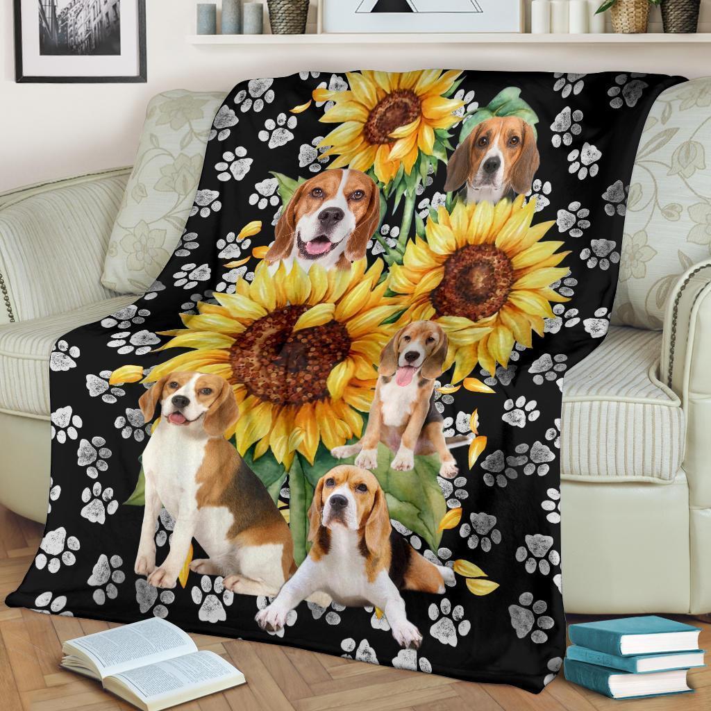 Sunflower Beagle Dog Fleece Blanket-Gear Wanta