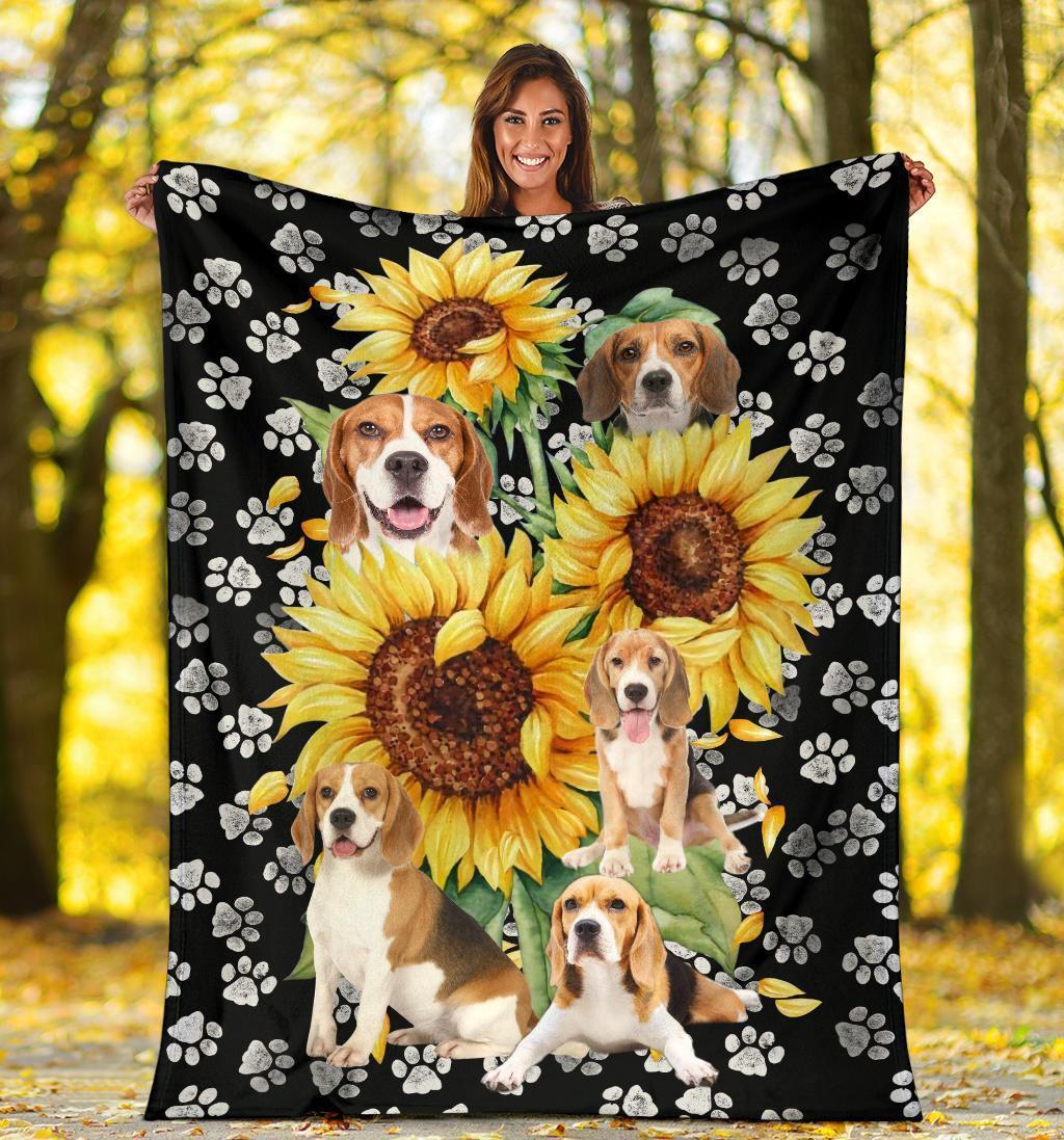 Sunflower Beagle Dog Fleece Blanket-Gear Wanta