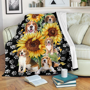 Sunflower Beagle Dog Fleece Blanket-Gear Wanta