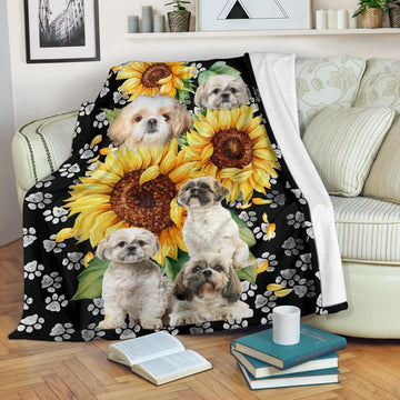 Sunflower Shih Tzu Dog Fleece Blanket-Gear Wanta