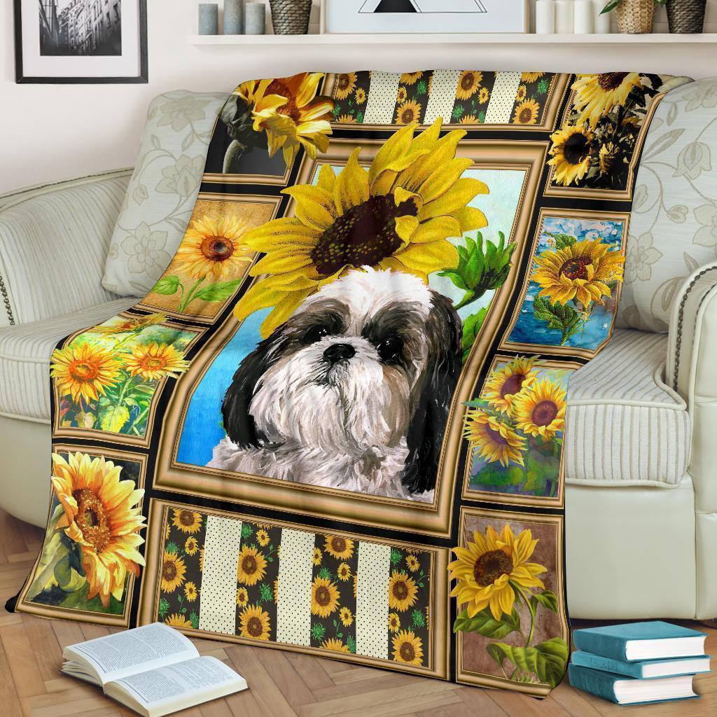 Sunflower Shih Tzu Fleece Blanket Dog-Gear Wanta