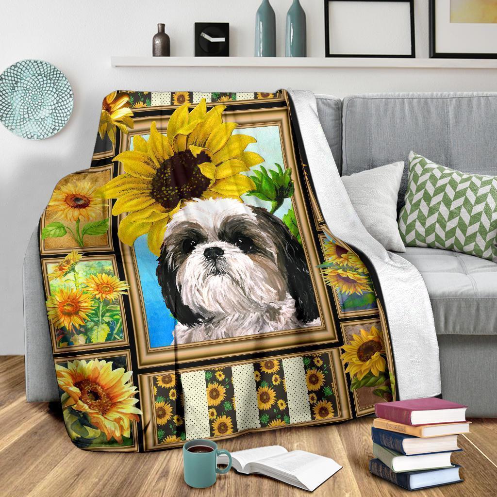 Sunflower Shih Tzu Fleece Blanket Dog-Gear Wanta