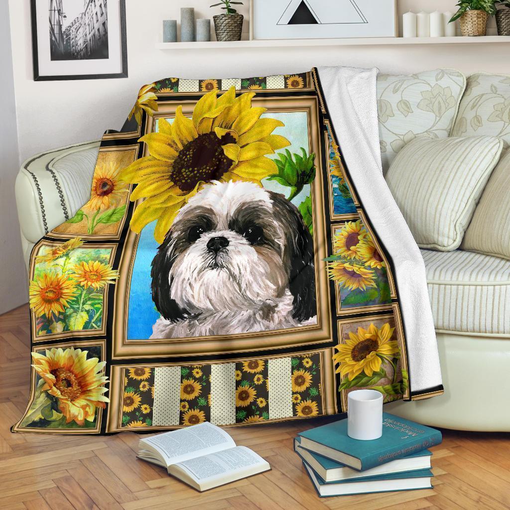 Sunflower Shih Tzu Fleece Blanket Dog-Gear Wanta