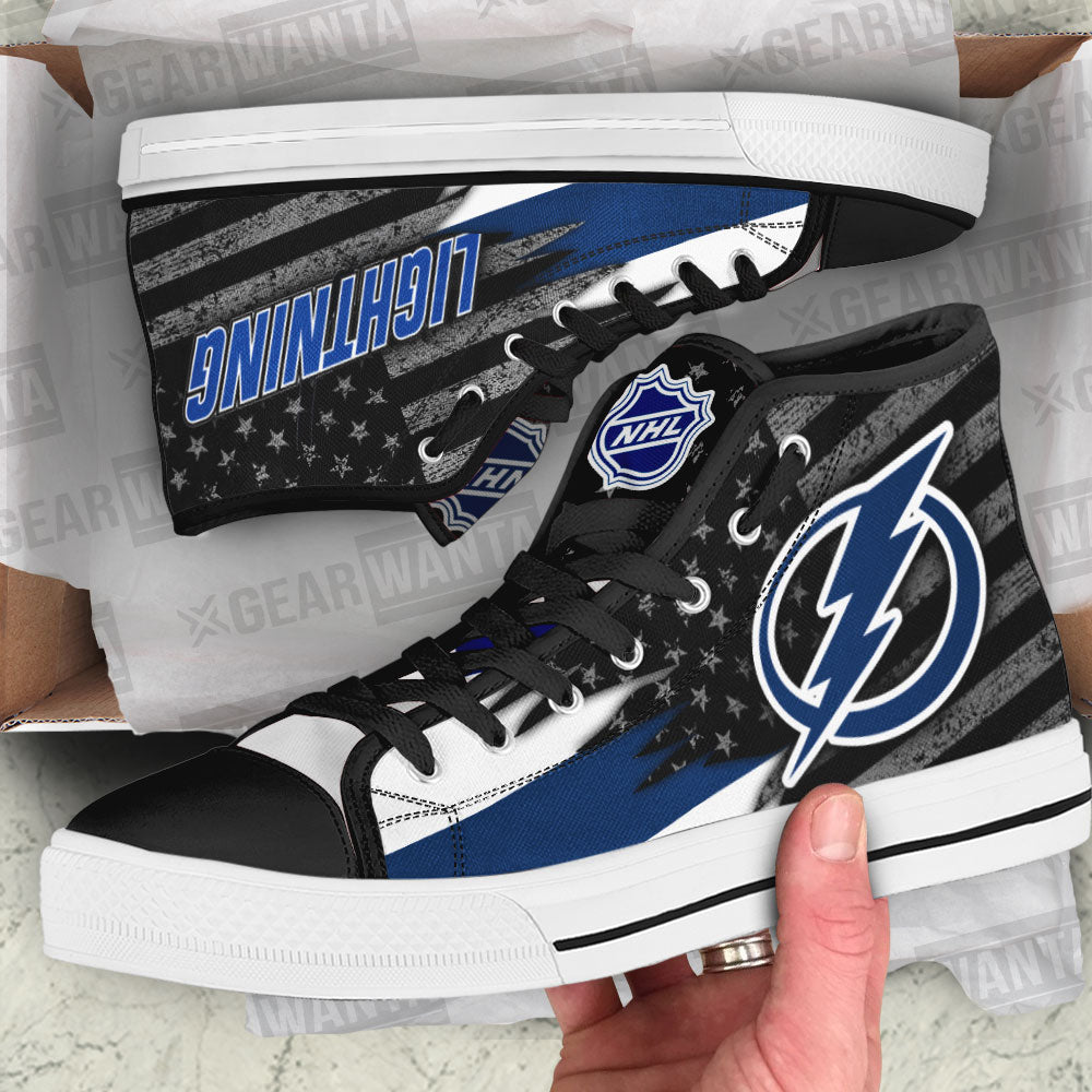 Tampa Bay Lightning High Top Shoes Custom American Flag Sneakers-Gear Wanta