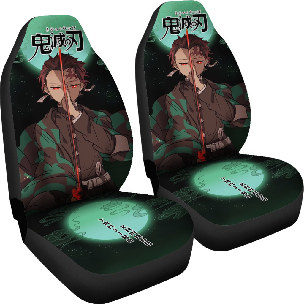 Tanjiro Demon Slayer Under The Moon Car Seat Covers Custom Anime Car Accessories-Gear Wanta