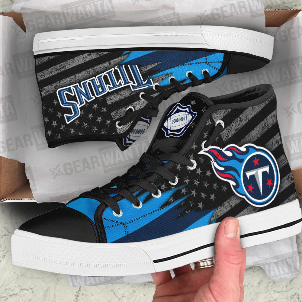 Tennessee Titans High Top Shoes Custom American Flag Sneakers-Gear Wanta