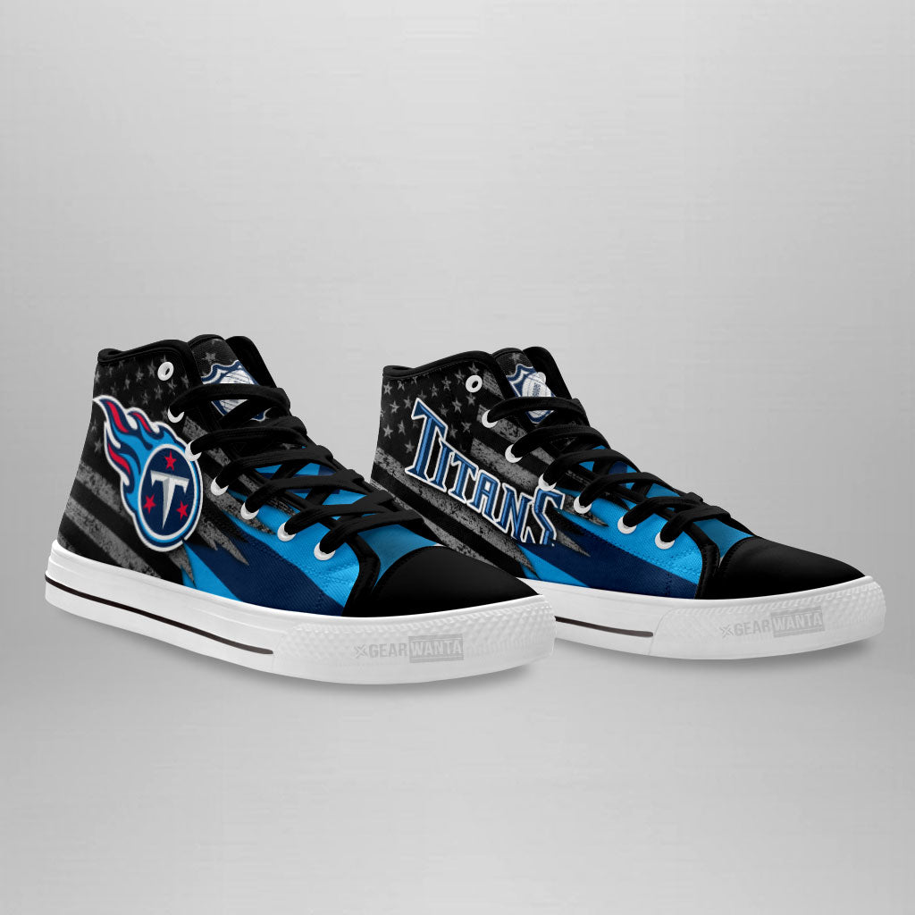 Tennessee Titans High Top Shoes Custom American Flag Sneakers-Gear Wanta