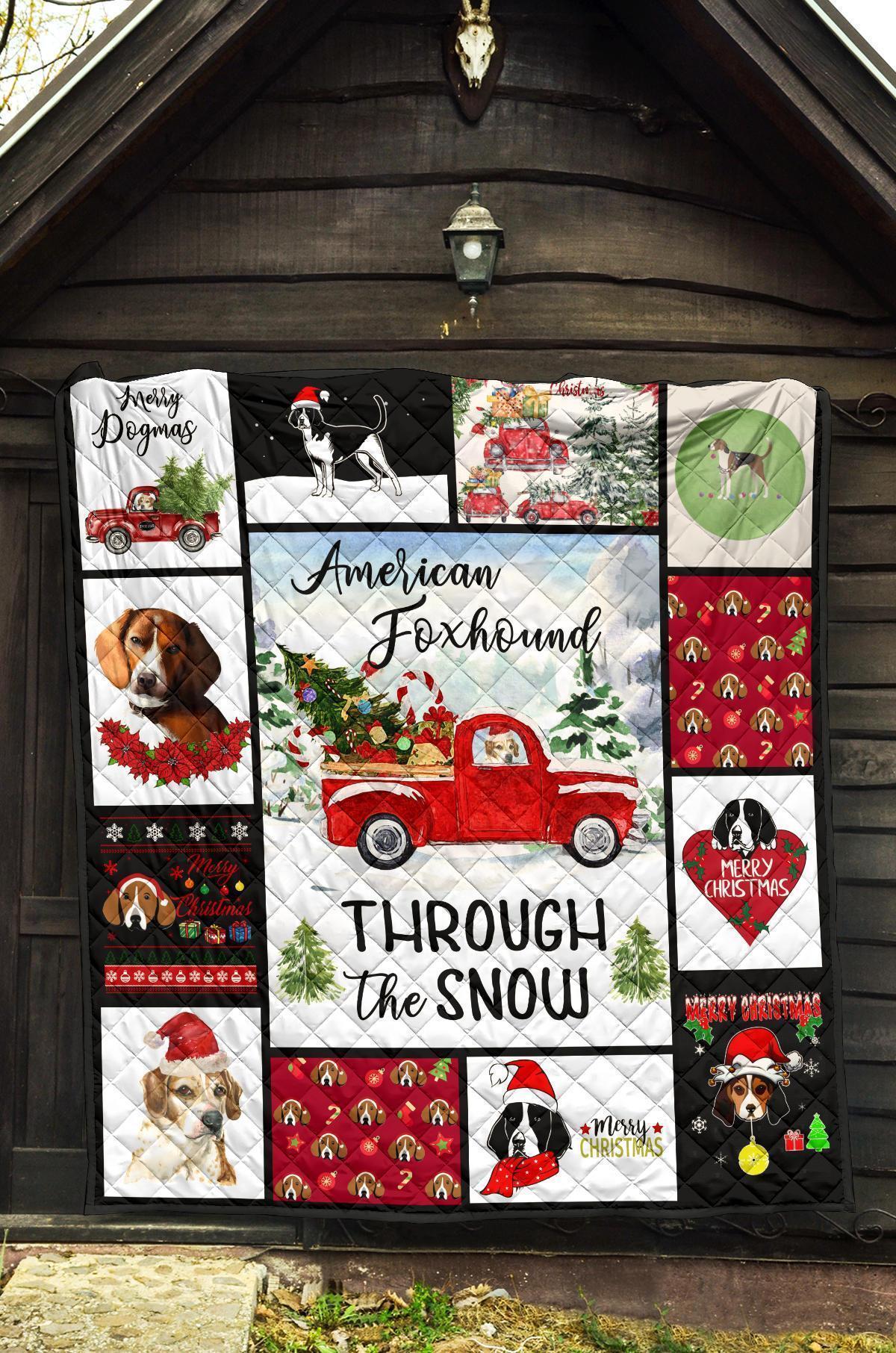 Through The Snow American Foxhound Quilt Blanket Xmas-Gear Wanta