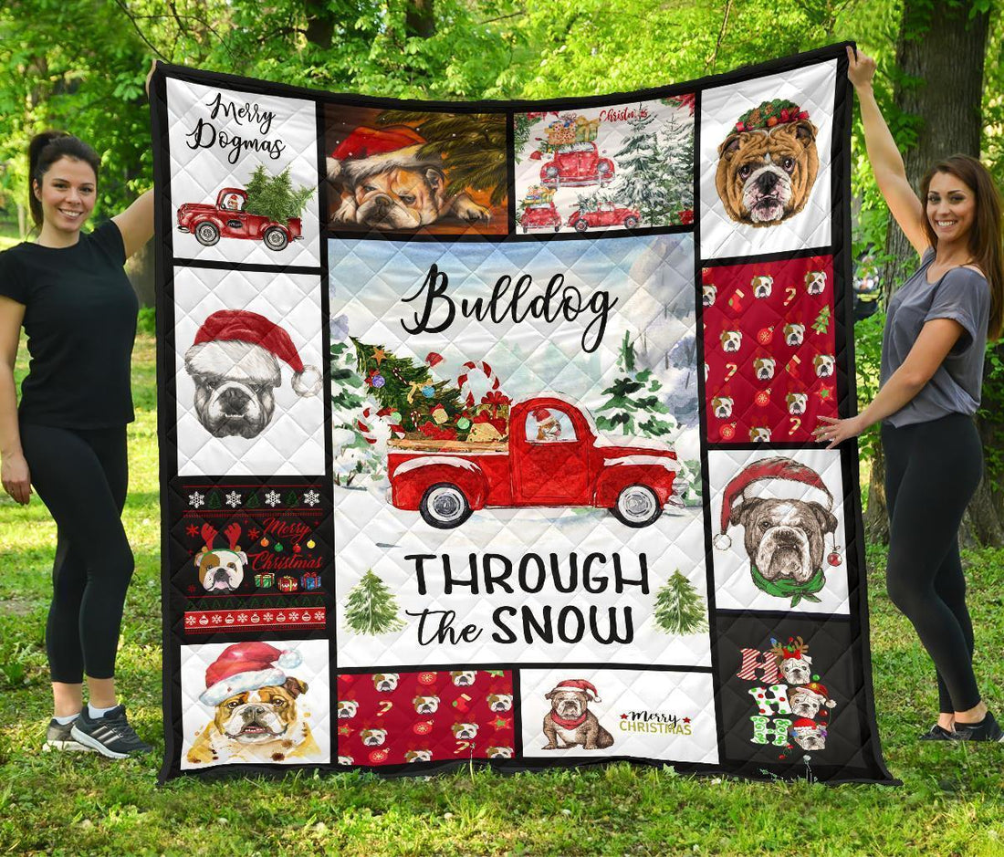 Through The Snow Bulldog Quilt Blanket Xmas-Gear Wanta