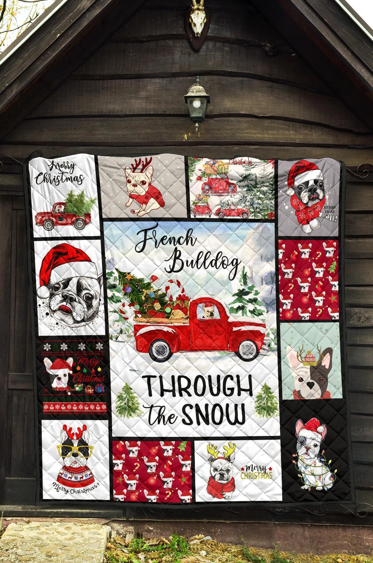 Through The Snow French Bulldog Quilt Blanket Xmas-Gear Wanta