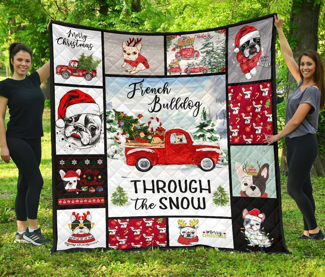 Through The Snow French Bulldog Quilt Blanket Xmas-Gear Wanta