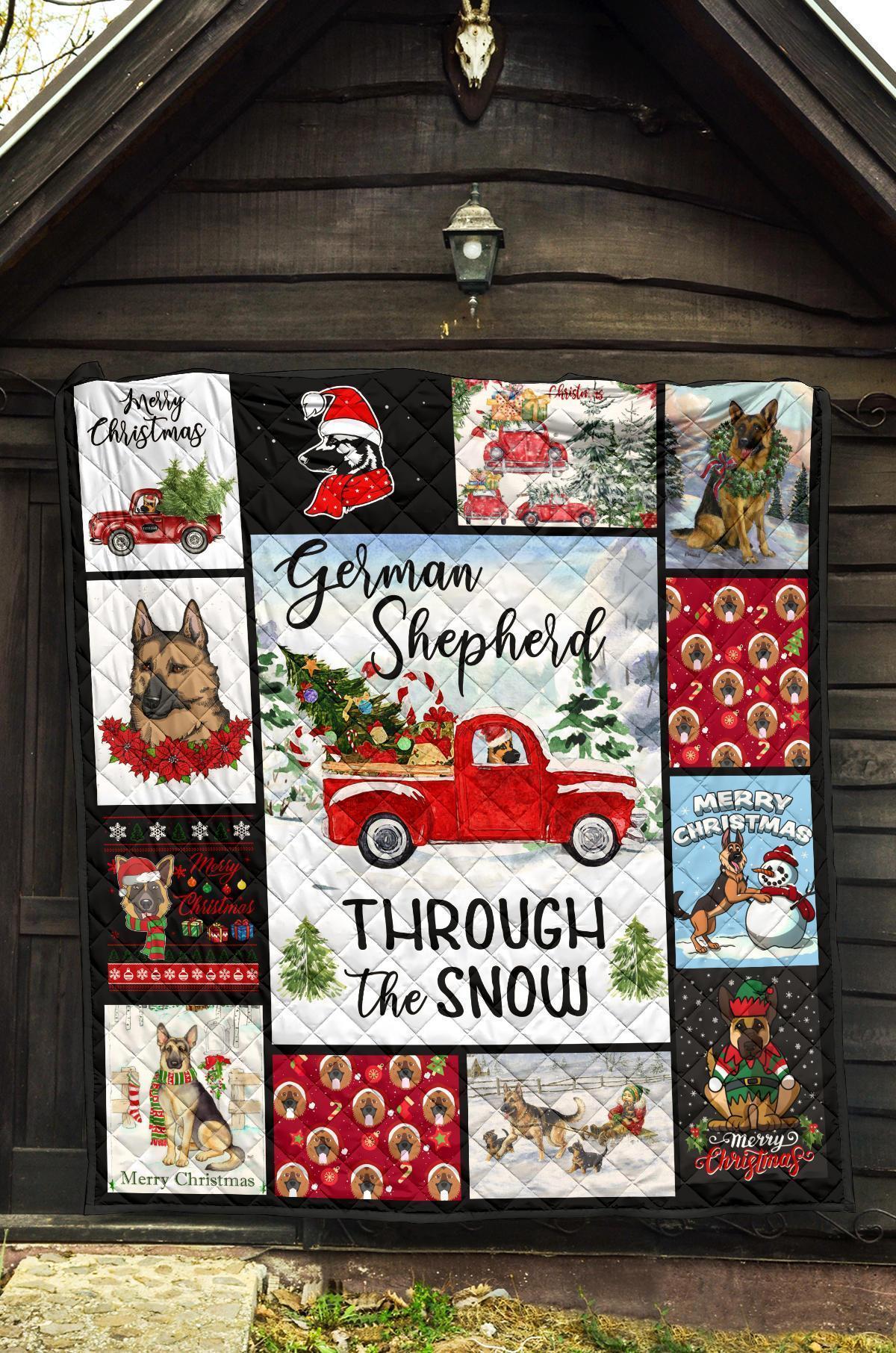 Through The Snow German Shepherd Quilt Blanket Xmas11-Gear Wanta