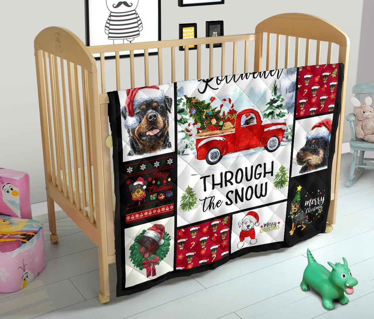 Through The Snow Rottweiler Dog Quilt Blanket Xmas-Gear Wanta