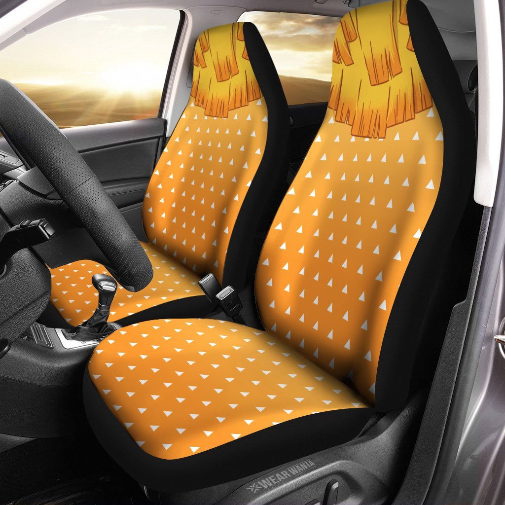 Uniform Mix Hair Zenitsu Car Seat Covers Custom Demon Slayer Anime Car Accessories Anime Gifts-Gear Wanta