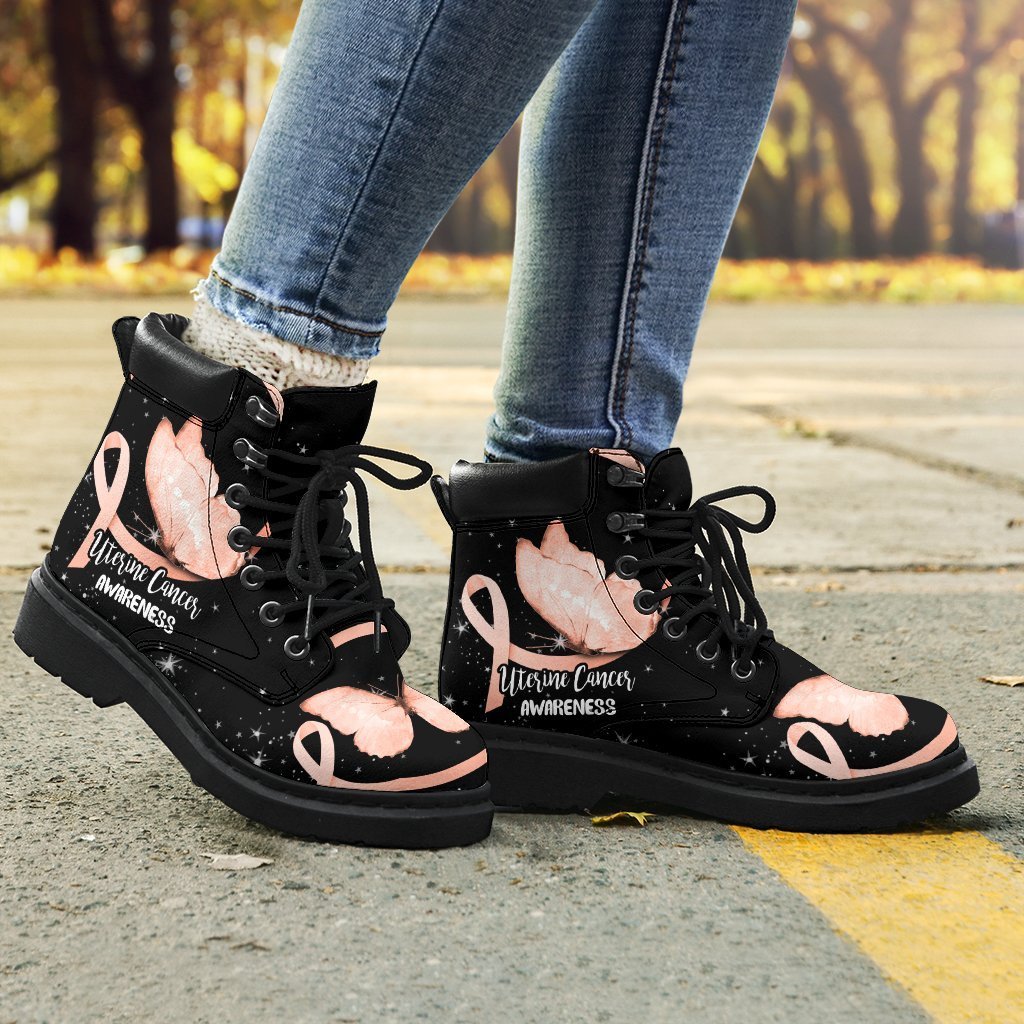 Uterine Cancer Awareness Boots Ribbon Butterfly Shoes-Gear Wanta