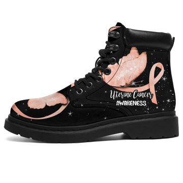 Uterine Cancer Awareness Boots Ribbon Butterfly Shoes-Gear Wanta