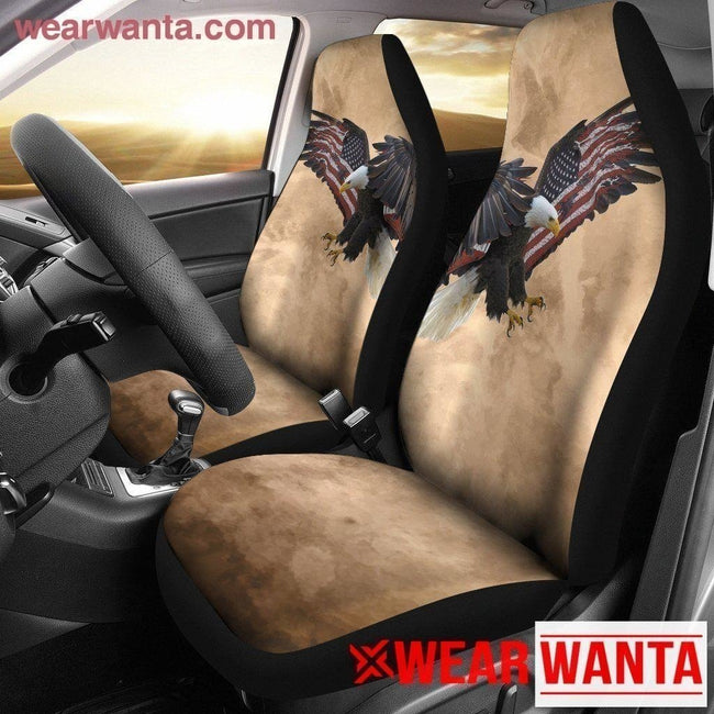 Vintage Eagle Car Seat Covers Custom US Flag Patriotic Car Decoration-Gear Wanta