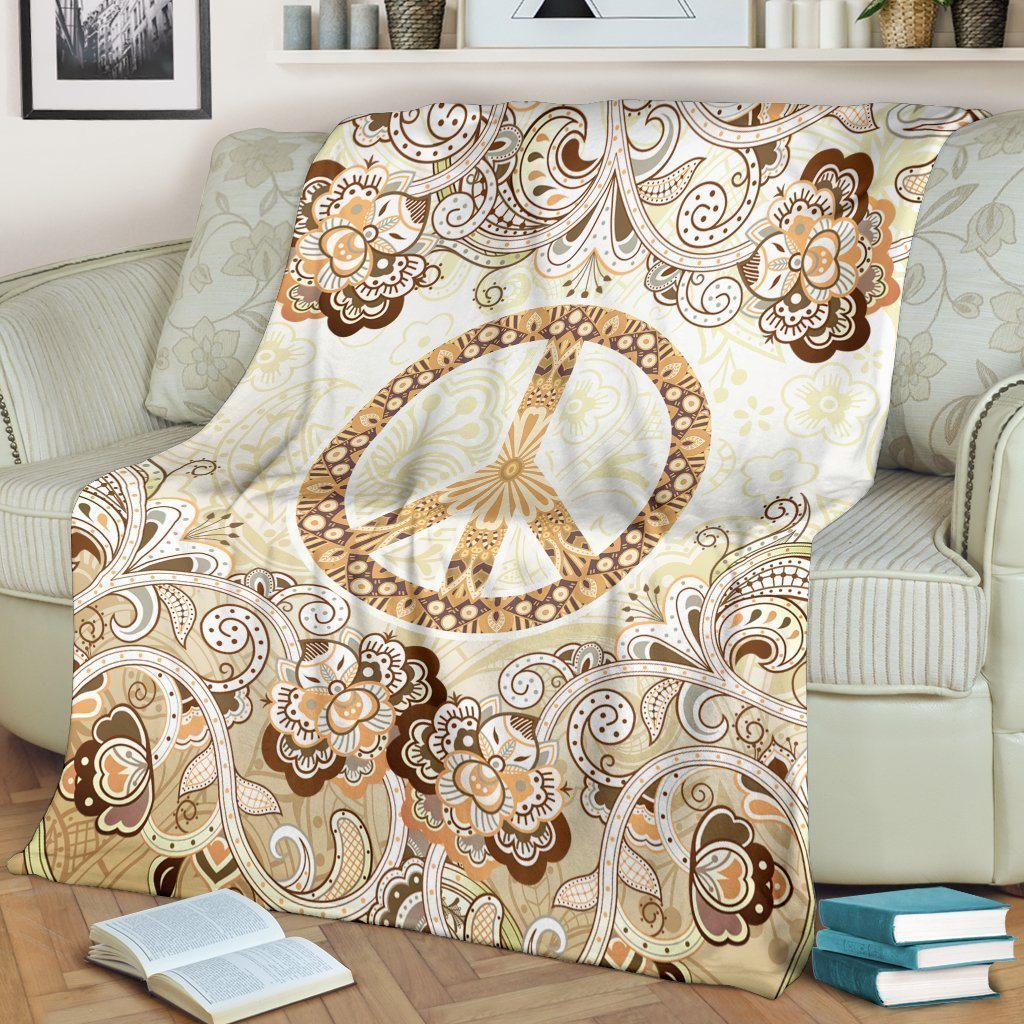 Vintage Floral Hippie Peace Fleece Blanket Gift Idea-Gear Wanta