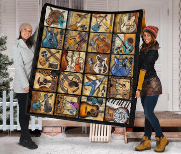 Vintage Guitar Quilt Blanket Amazing Gift Idea For Guitar Lover-Gear Wanta