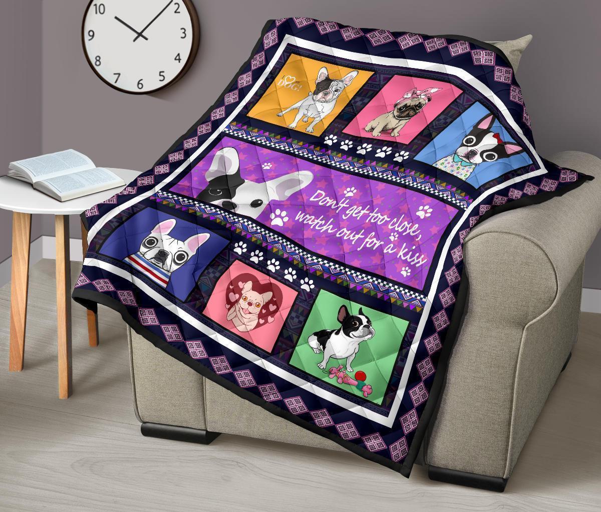 Watch Out For A Kiss French Bulldog Quilt Blanket-Gear Wanta