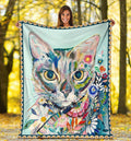 Watercolor Cat Fleece Blanket For Cat Lover-Gear Wanta