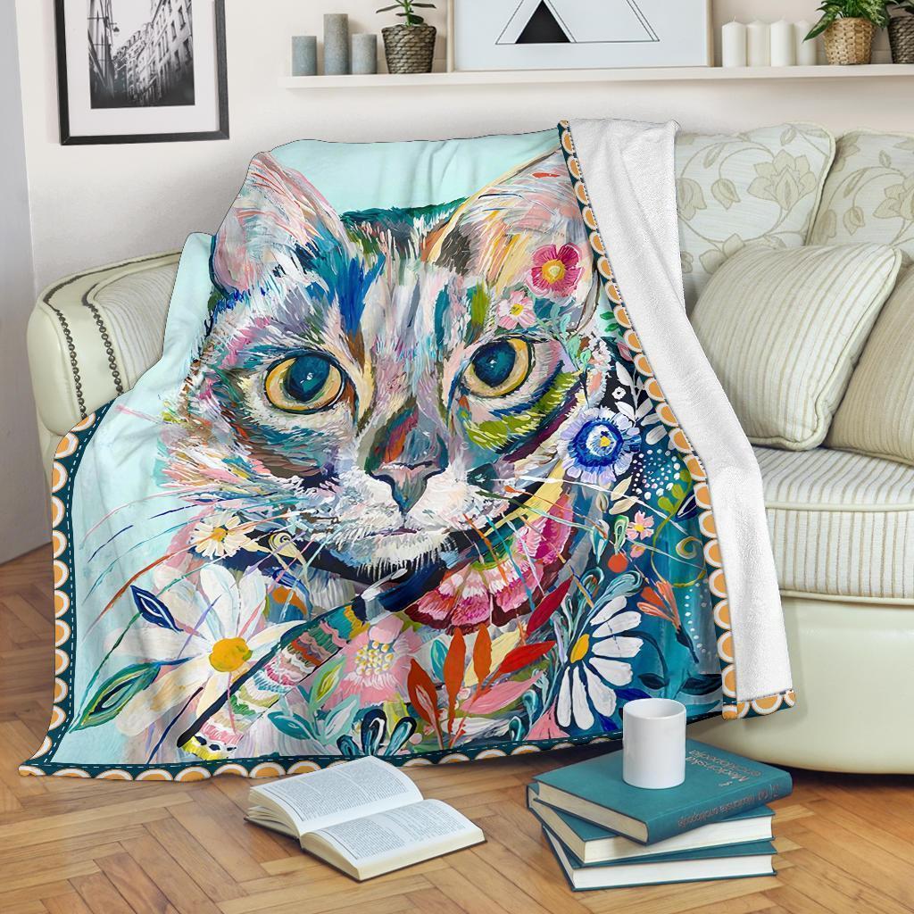 Watercolor Cat Fleece Blanket For Cat Lover-Gear Wanta