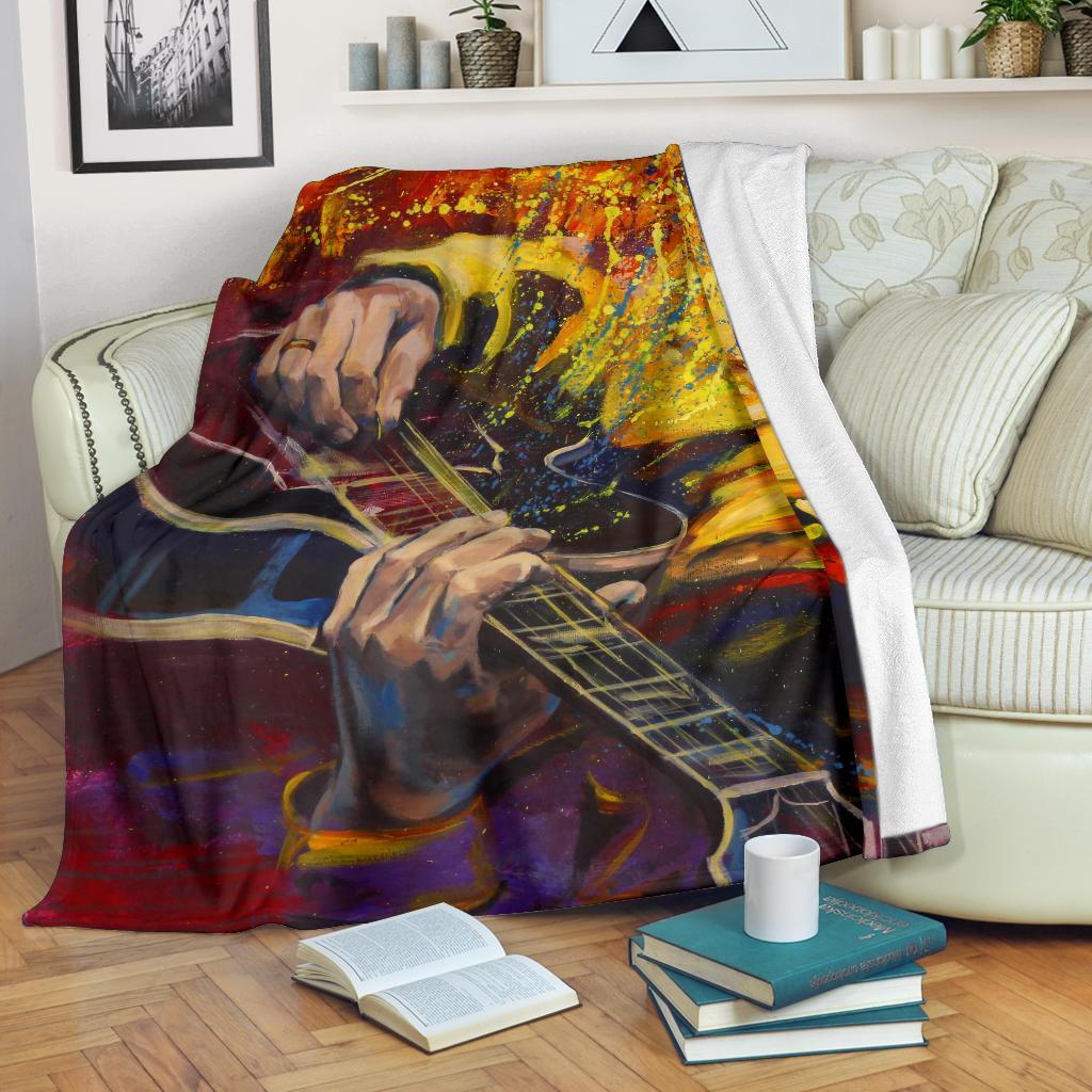 Watercolor Guitar Player Fleece Blanket Gift Idea-Gear Wanta
