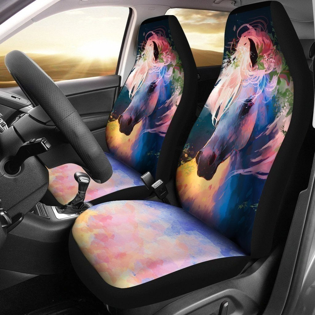 Watercolor Pink Horse Car Seat Covers-Gear Wanta