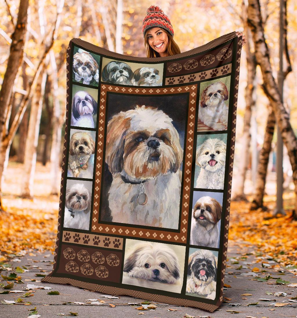 Watercolor Shih Tzu Fleece Blanket Dog Lover-Gear Wanta