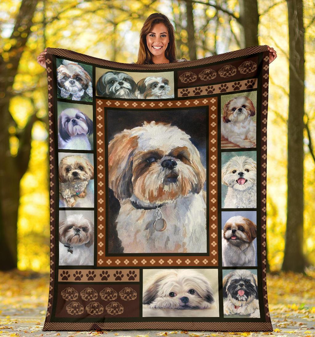 Watercolor Shih Tzu Fleece Blanket Dog Lover-Gear Wanta