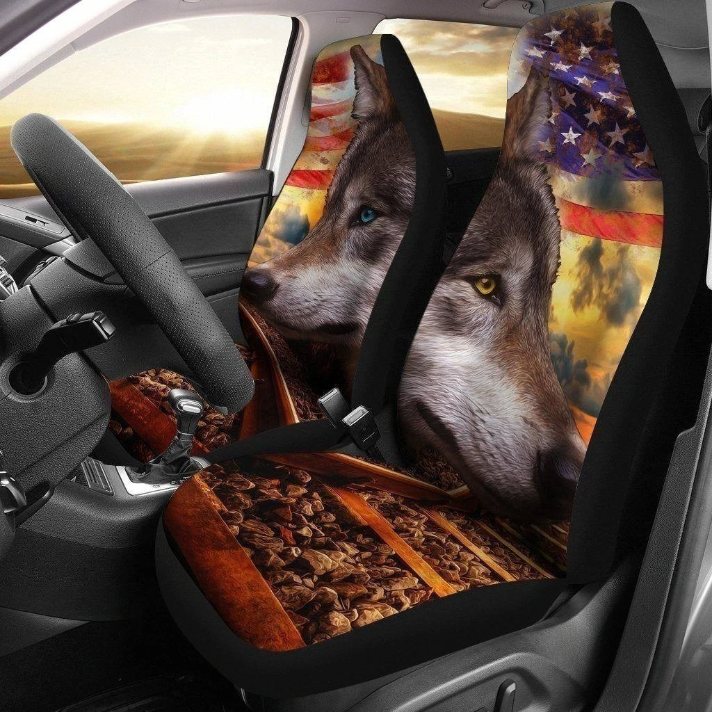 Wolf Car Seat Covers Custom America Flag Car Decoration-Gear Wanta