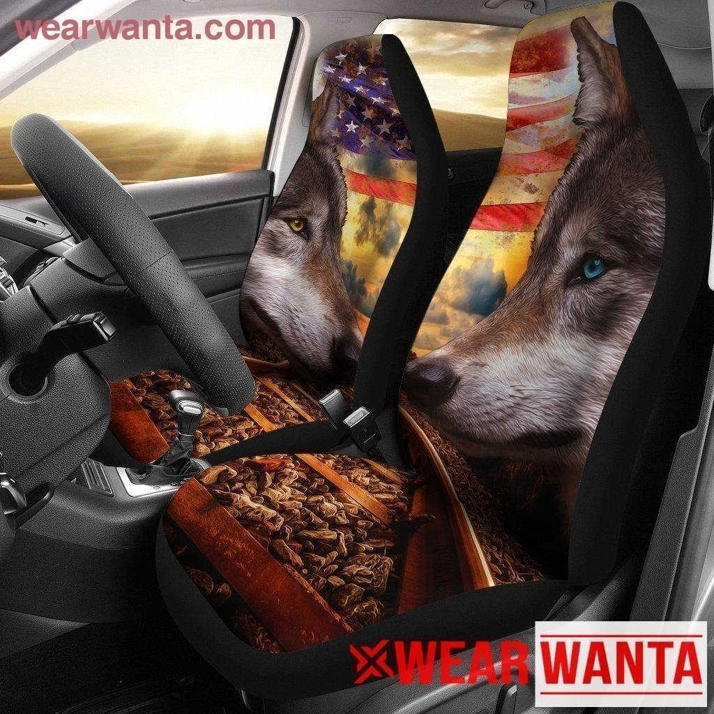 Wolf Car Seat Covers Custom US Flag Car Decoration Accessories-Gear Wanta