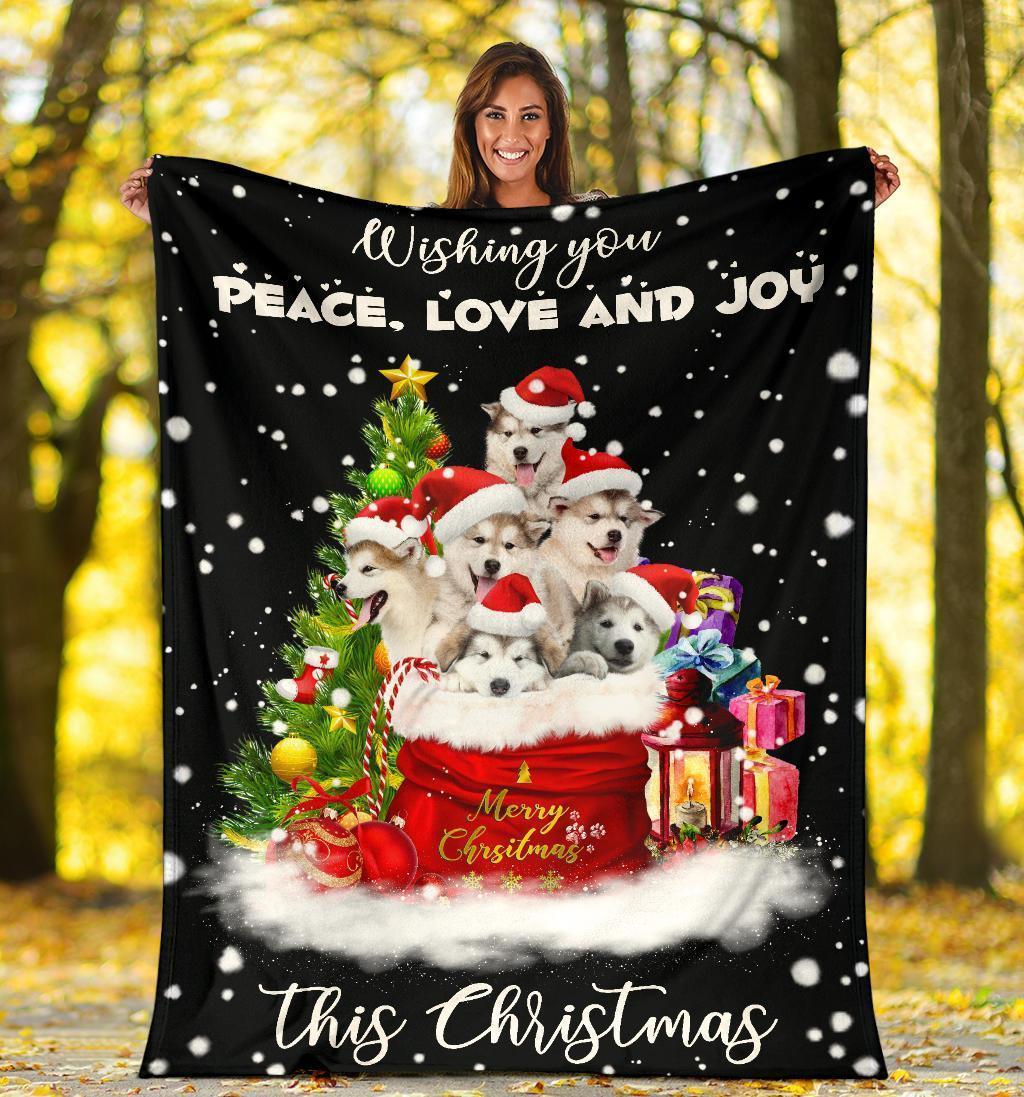 Xmas Wishing You Love Peace And Joy Alaskan Dog Fleece Blanket-Gear Wanta