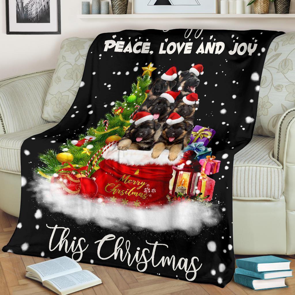 Xmas Wishing You Peace Love Joy German Shepherd Fleece Blanket-Gear Wanta