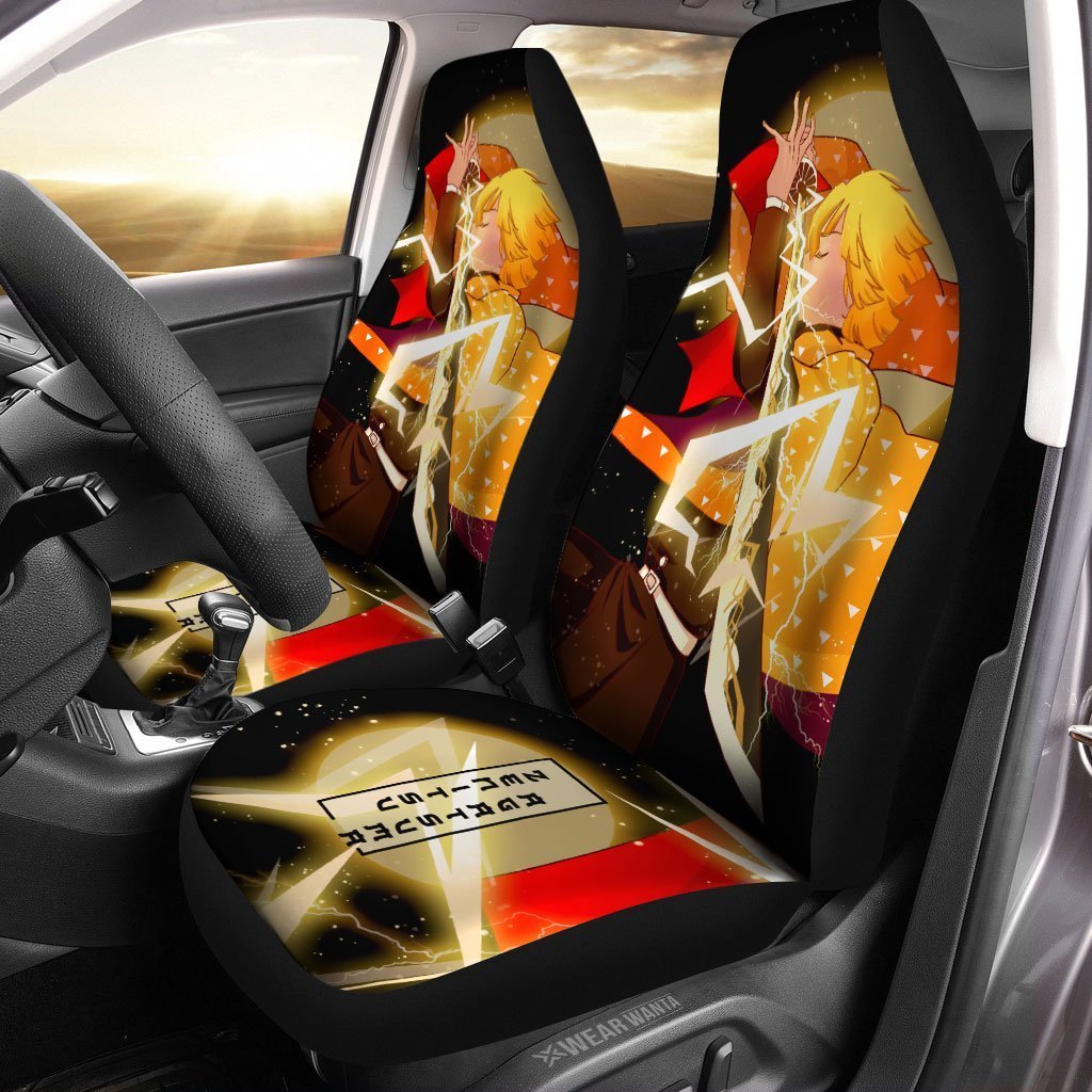 Zenitsu Car Seat Covers Thunder Breathing Demon Slayer Anime Car Accessories-Gear Wanta